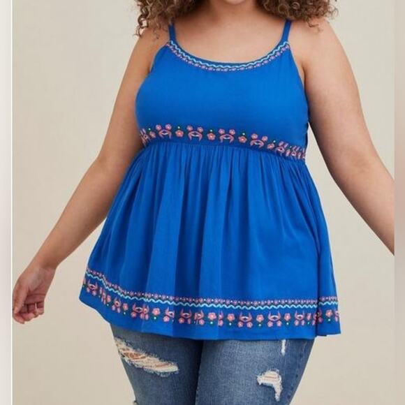 Torrid Baby doll Tank - Embroidered Gauze Blue Size 2 - Picture 2 of 5